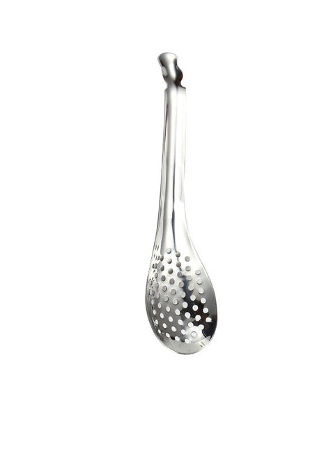 Stainless steel ladle with measurement details on a white background