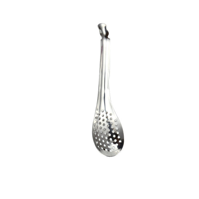 Stainless steel ladle with measurement details on a white background