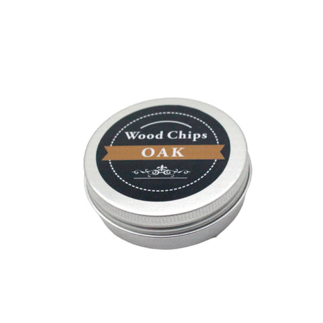 Metal tin labeled 'Wood Chips Oak' on a white background | Cocktail Ceremony