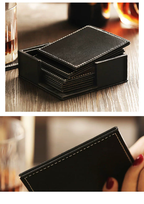 Square leather coaster, view 2 — bar drink coaster for cocktail bars | Cocktail Ceremony