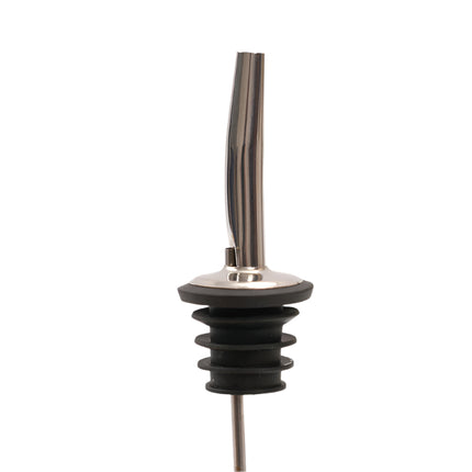 Metallic oil or vinegar dispenser on a white background