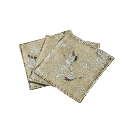 Fabric Coaster — Beige base with cranes (9×9 cm) - Cocktail Ceremony