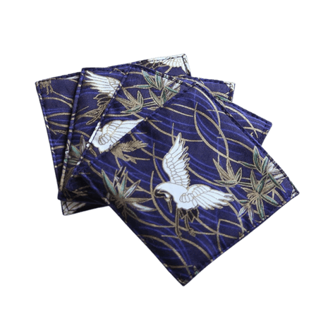 Fabric Coaster — Blue background crane (9×9 cm) - Cocktail Ceremony