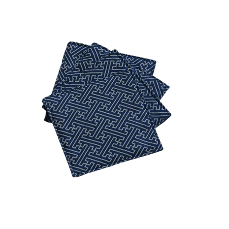 Fabric Coaster — Dark blue base with floral window patterns (9×9 cm) - Cocktail Ceremony