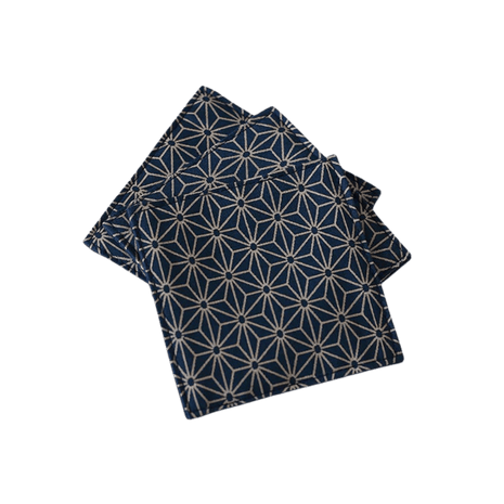 Fabric Coaster — Dark blue small hemp leaf pattern (9×9 cm) - Cocktail Ceremony
