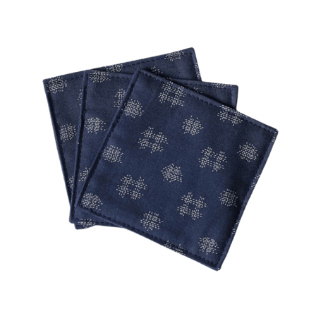 Fabric Coaster — Hidden blue well-shaped pattern (9×9 cm) - Cocktail Ceremony