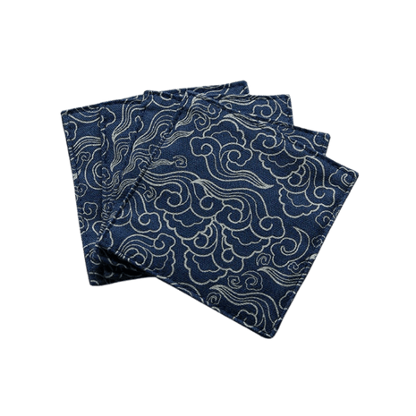 Fabric Coaster — Navy blue auspicious cloud pattern (9×9 cm) - Cocktail Ceremony
