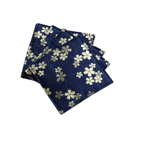 Fabric Coaster — Navy blue background with golden cherry blossoms (9×9 cm) - Cocktail Ceremony