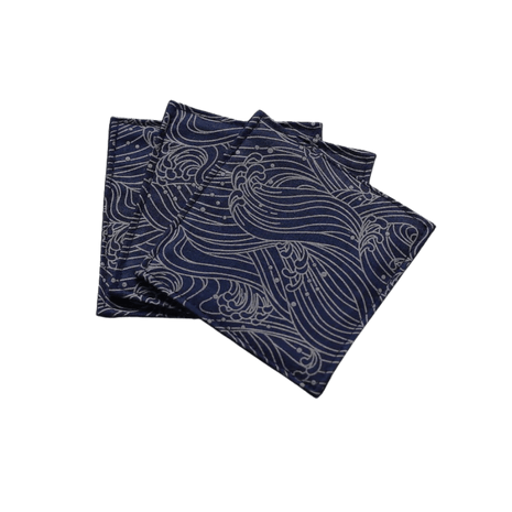 Fabric Coaster — Navy blue hand-painted wind wave patterns (9×9 cm) - Cocktail Ceremony