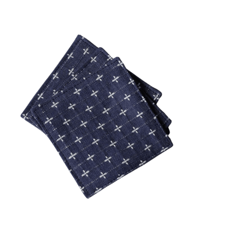 Fabric Coaster — Navy blue rice jacquard print (9×9 cm) - Cocktail Ceremony