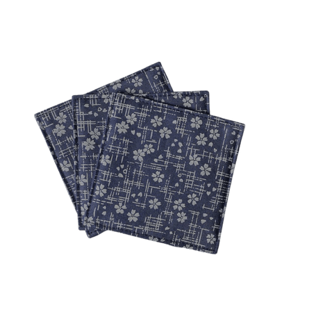 Fabric Coaster — Navy blue shatters cherry blossoms (9×9 cm) - Cocktail Ceremony