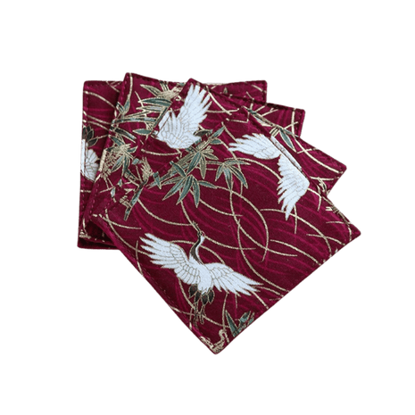 Fabric Coaster — Red crane (9×9 cm) - Cocktail Ceremony