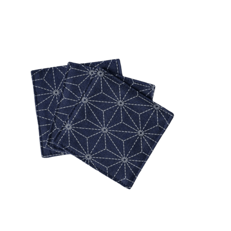 Fabric Coaster — Tibetan blue thorn hemp leaf pattern (9×9 cm) - Cocktail Ceremony