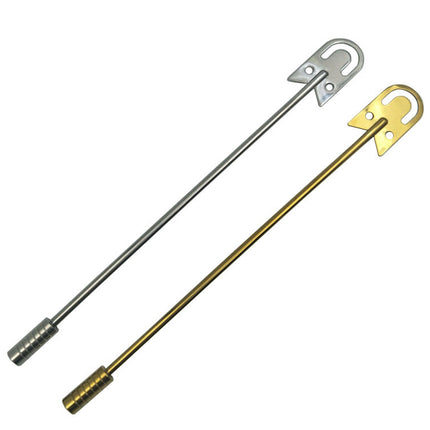Two metal rods with different colored ends on a white background