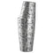 Silver cocktail shaker with black illustrations on a white background